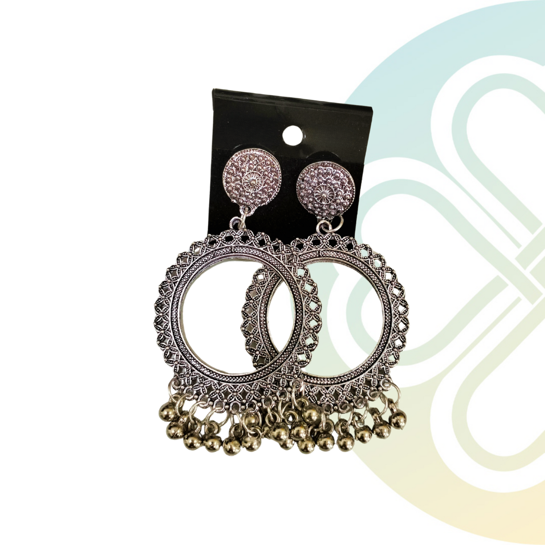 Silver Round Ghungroo Jhumka