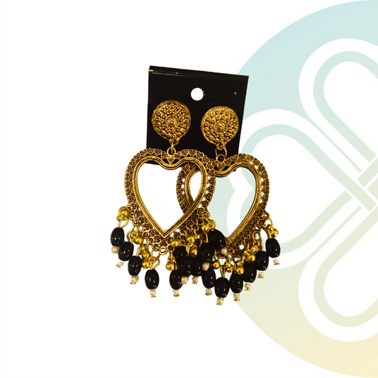 Black Heart Moti Jhumka-Gold