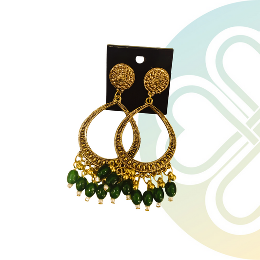 Emerald Drop Moti Jhumka -Gold