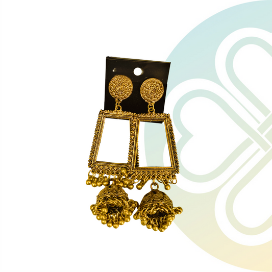 Rectangle Frame Dome Jhumka - Gold