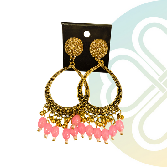 Pastel Pink Drop Moti Jhumka -Gold
