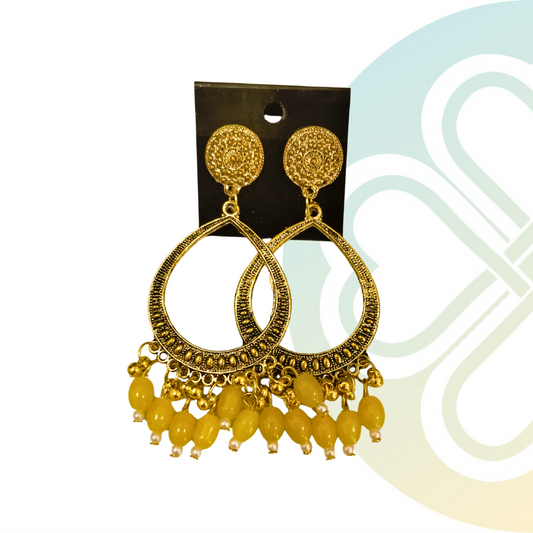 Yellow Drop Moti Jhumka -Gold