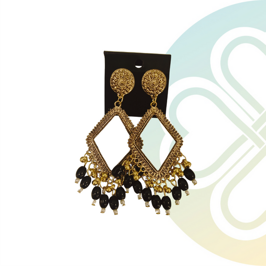 Black Diamond Moti Jhumka -Gold