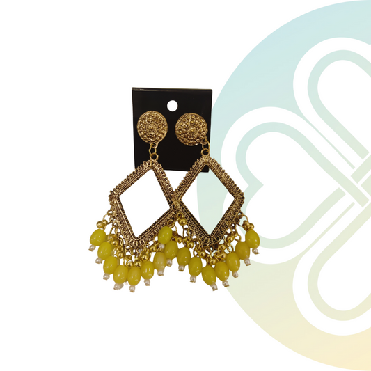 Yellow Diamond Moti Jhumka - Gold