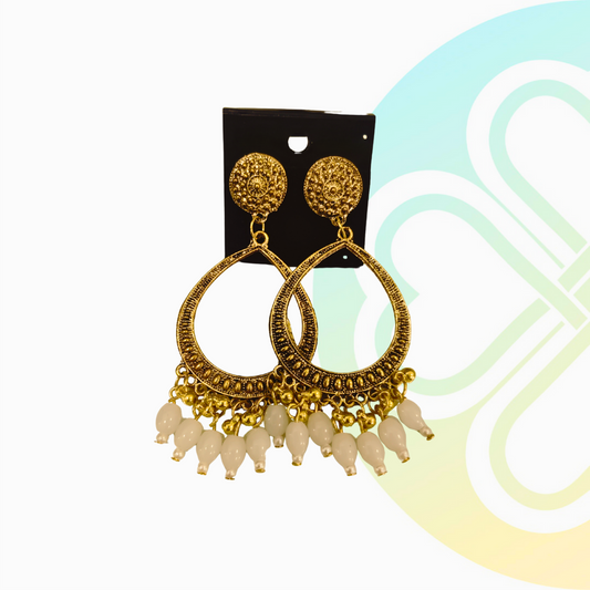 Pearl White Moti Jhumka -Gold
